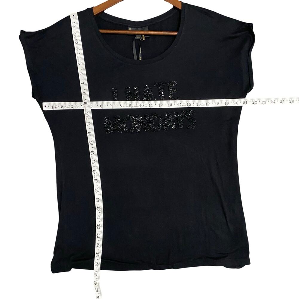 iJeans by Buffalo Black Beaded Graphic Tee M Oversized I Hate Mondays Shirt - Picture 5 of 6